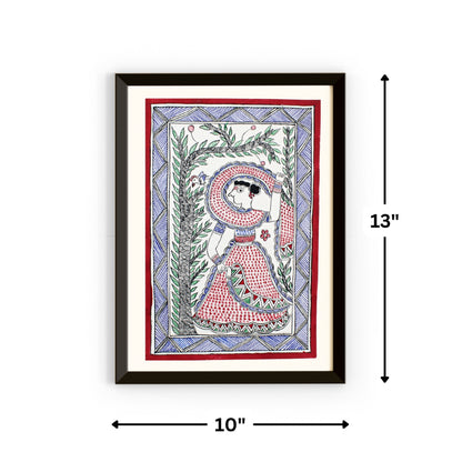 Madhubani Hand Made Radha Painting | 15inch X 13.5inch with Frame