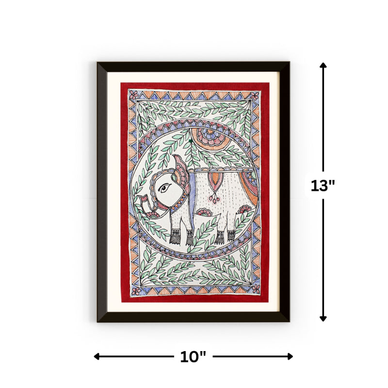 Madhubani Handmade Elephant Painting | 13inch X 10inch with Frame