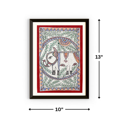 Madhubani Handmade Elephant Painting | 13inch X 10inch with Frame
