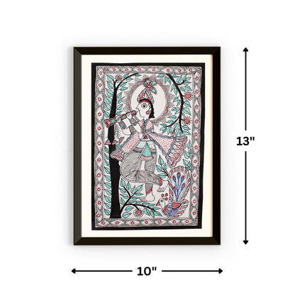 Madhubani Painting Krishna  | 13inch X 10inch with Frame