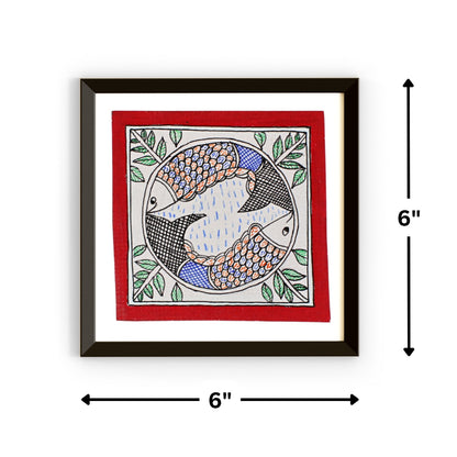 Madhubani Hand Made Painting | Makar Ras | 6inch X 6inch with Frame