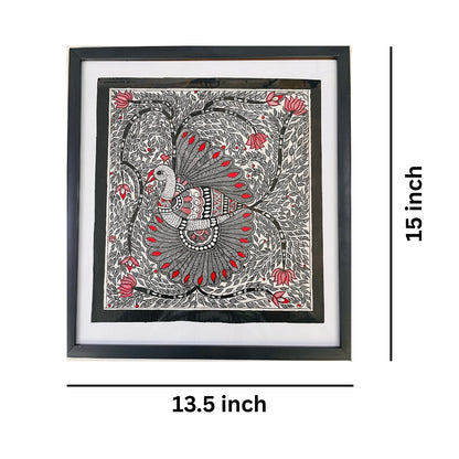 Peacock Acrylic Hanging Madhubani Painting BIHAR, Shape: Square, Size: 15 Inch X 13.5 Inch