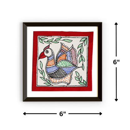 Madhubani Hand Made Painting | Bird | 6inch X 6inch with Frame