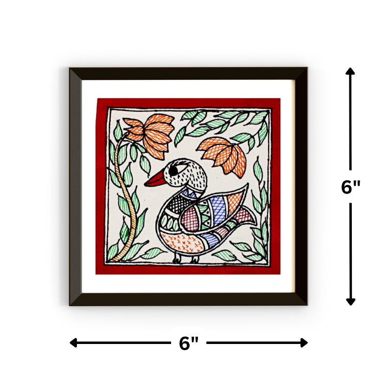 Madhubani Hand Made Painting | Duck |  6inch X 6inch with Frame