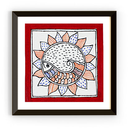 Madhubani Hand Made Painting | Makar Pushp | 6inch X 6inch with Frame
