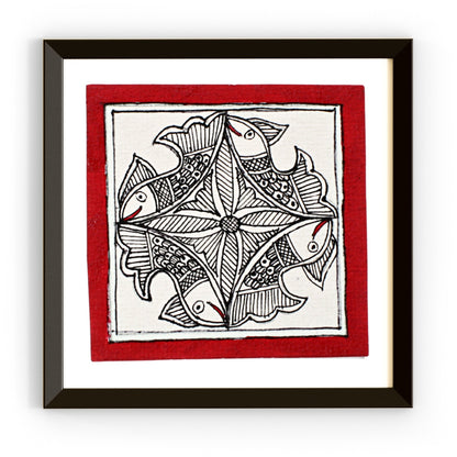 Madhubani Hand Made Painting | Jalajeevan | 6inch X 6inch with Frame