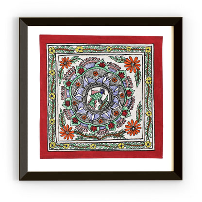 Madhubani Hand Made Painting | Mayur Pushp | 10inch X 10inch with Frame