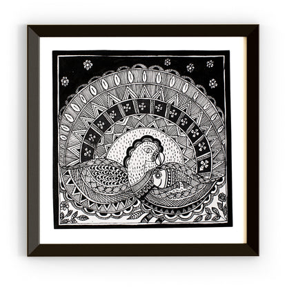 Madhubani Hand Made Painting | Mayur Sanjh | 10inch X 10inch with Frame