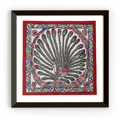 Madhubani Hand Made Painting | Mayur Naach | 10inch X 10inch with Frame