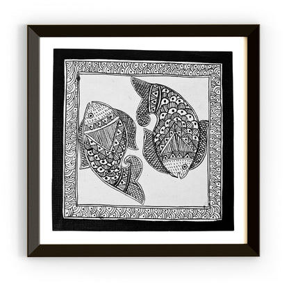 Madhubani Hand Made Painting | Meen Netra | 10inch X 10inch with Frame