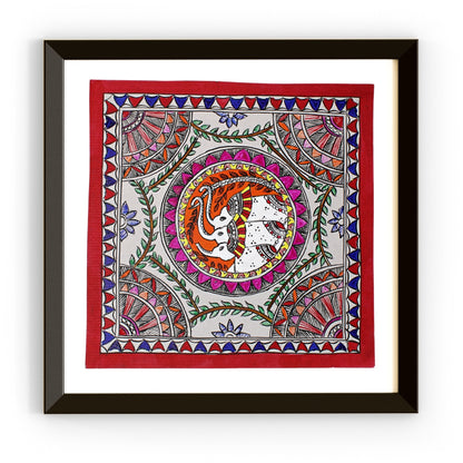 Madhubani Hand Made Painting | Gajh Swagat | 10inch X 10inch with Frame