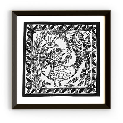 Madhubani Hand Made Painting | Mayur Meen | 10inch X 10inch with Frame