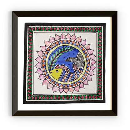Madhubani Hand Made Painting | Samudri Meen | 10inch X 10inch with Frame