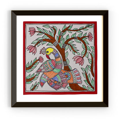 Madhubani Hand Made Painting | Mayur Utsav | 10inch X 10inch with Frame