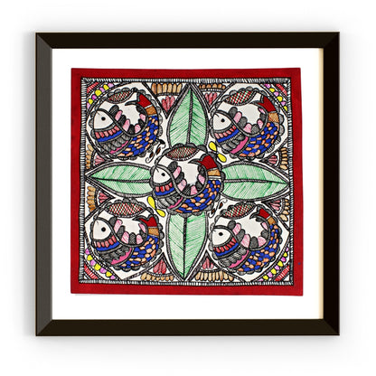 Madhubani Hand Made Painting | Bharni Meen Nritiya | 10inch X 10inch with Frame