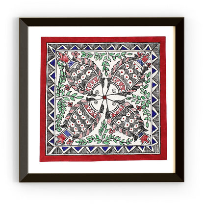 Madhubani Hand Made Painting | Meen Utsav | 10inch X 10inch with Frame