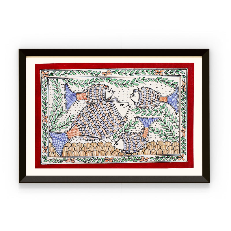 Madhubani Hand Made Painting | Meen Bhogh | 10inch X 13inch with Frame