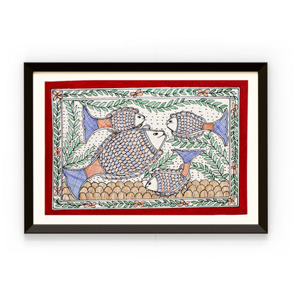 Madhubani Hand Made Painting | Meen Bhogh | 10inch X 13inch with Frame