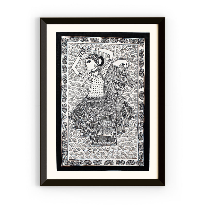 Madhubani Hand Made Painting | Radha Naach | 15inch X 13.5inch with Frame