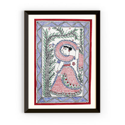 Madhubani Hand Made Radha Painting | 15inch X 13.5inch with Frame