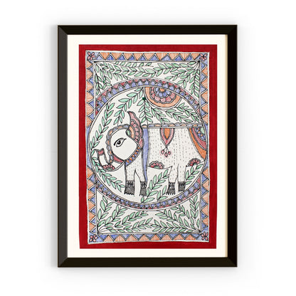 Madhubani Handmade Elephant Painting | 13inch X 10inch with Frame