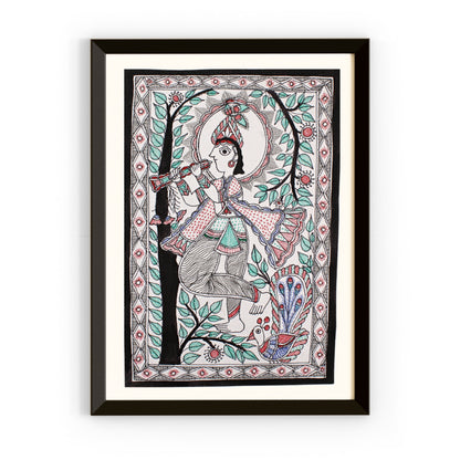 Madhubani Painting Krishna  | 13inch X 10inch with Frame