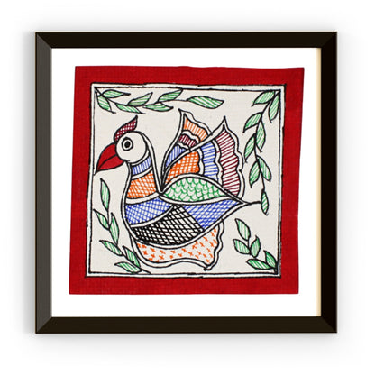 Madhubani Hand Made Painting | Bird | 6inch X 6inch with Frame