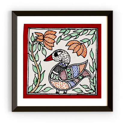 Madhubani Hand Made Painting | Duck |  6inch X 6inch with Frame