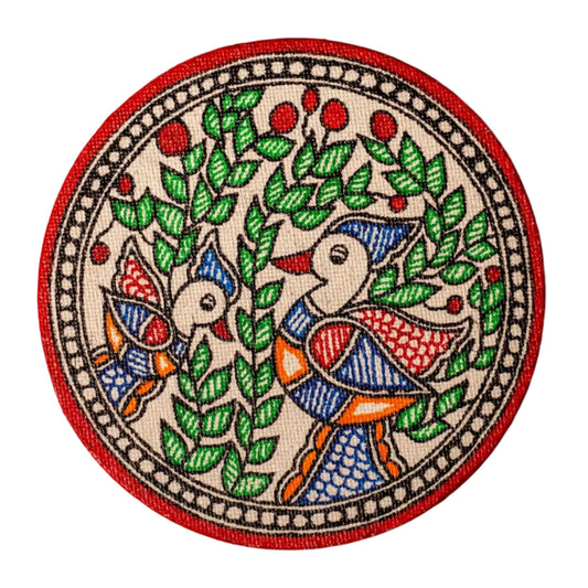 Madhubani Canvas Hand Painted Fish Coasters | Set of 2