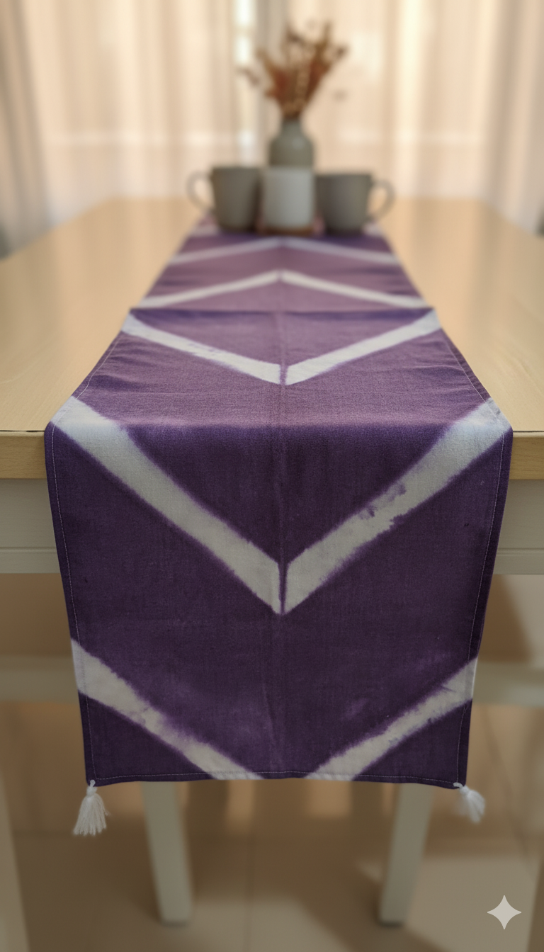 Purple Cotten Table Runner Tye & Dyed 60x15 Inches