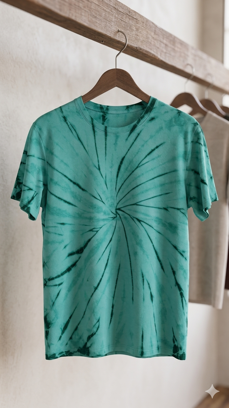 CORAL SWRIL Dyed Tshirt Green | handmade Tshirt