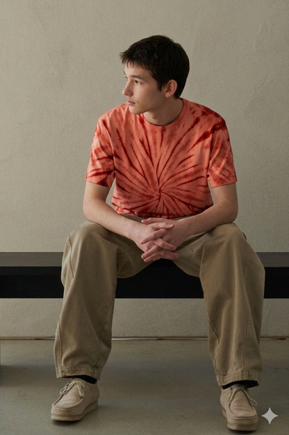 CORAL SWRIL Dyed Tshirt Orange | handmade Tshirt