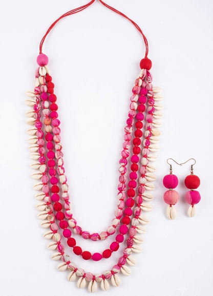 The Utsav Layered Shell Necklace Pink