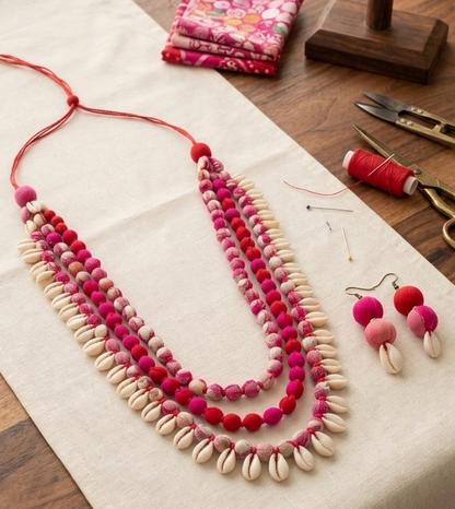 The Utsav Layered Shell Necklace Pink