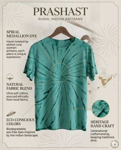 CORAL SWRIL Dyed Tshirt Green | handmade Tshirt