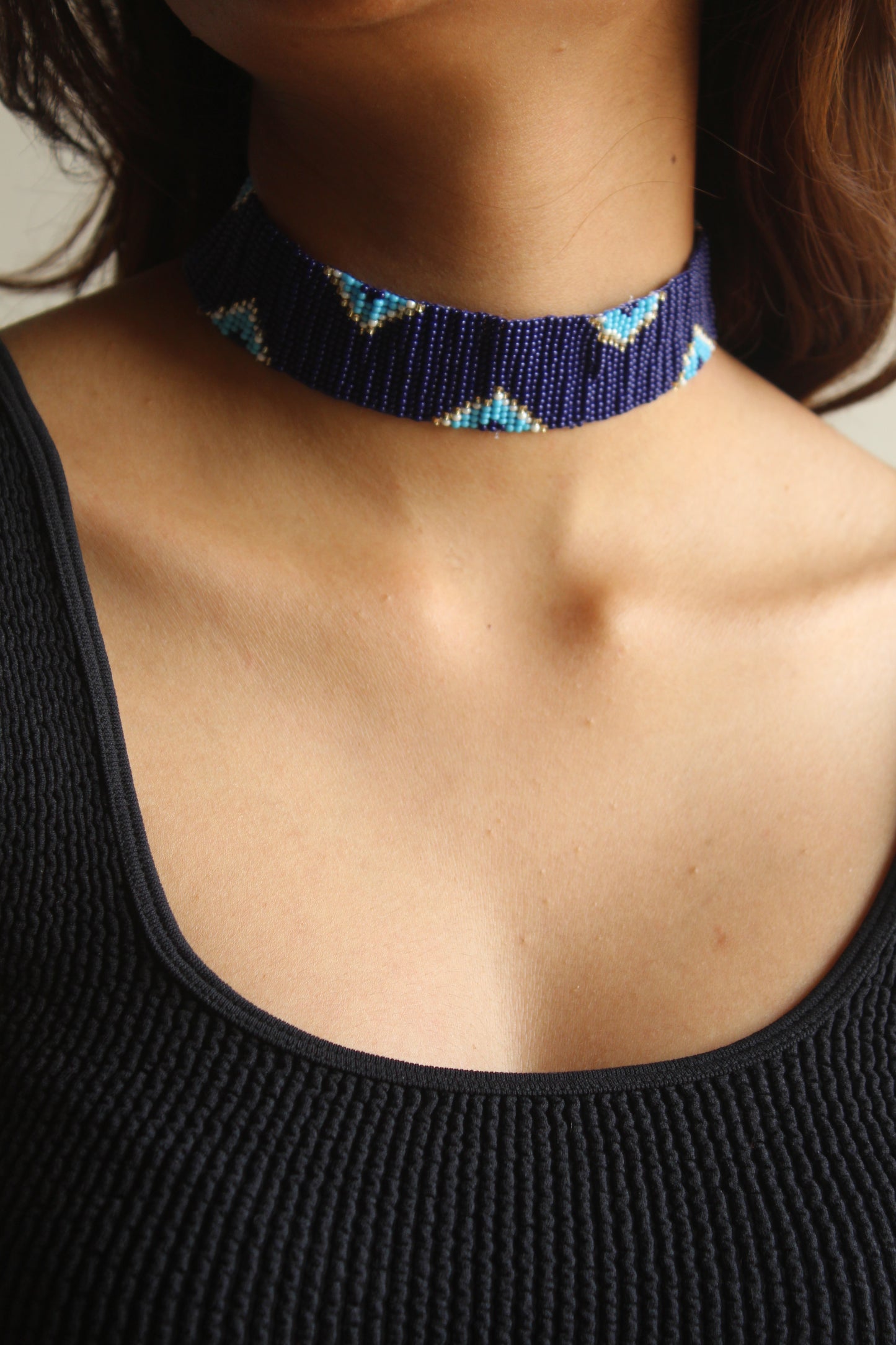 Evil Eye Choker | Handmade Blue Beaded Choker Necklace