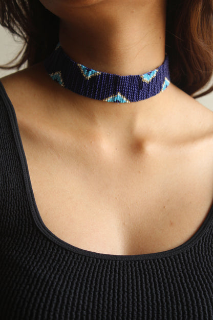 Evil Eye Choker | Handmade Blue Beaded Choker Necklace