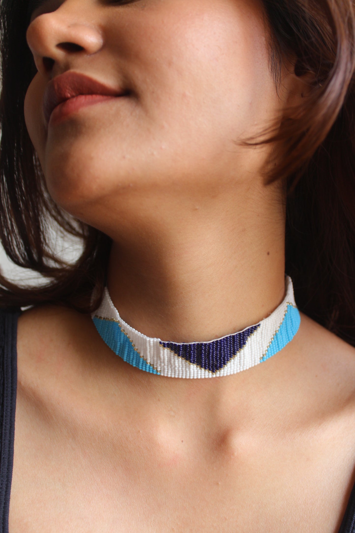 Hues of Blue | Handmade Blue And White Beaded Choker Necklace