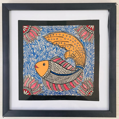 Madhubani Handmade Painting | Jadui Meen | 10inch X 10inch with Frame