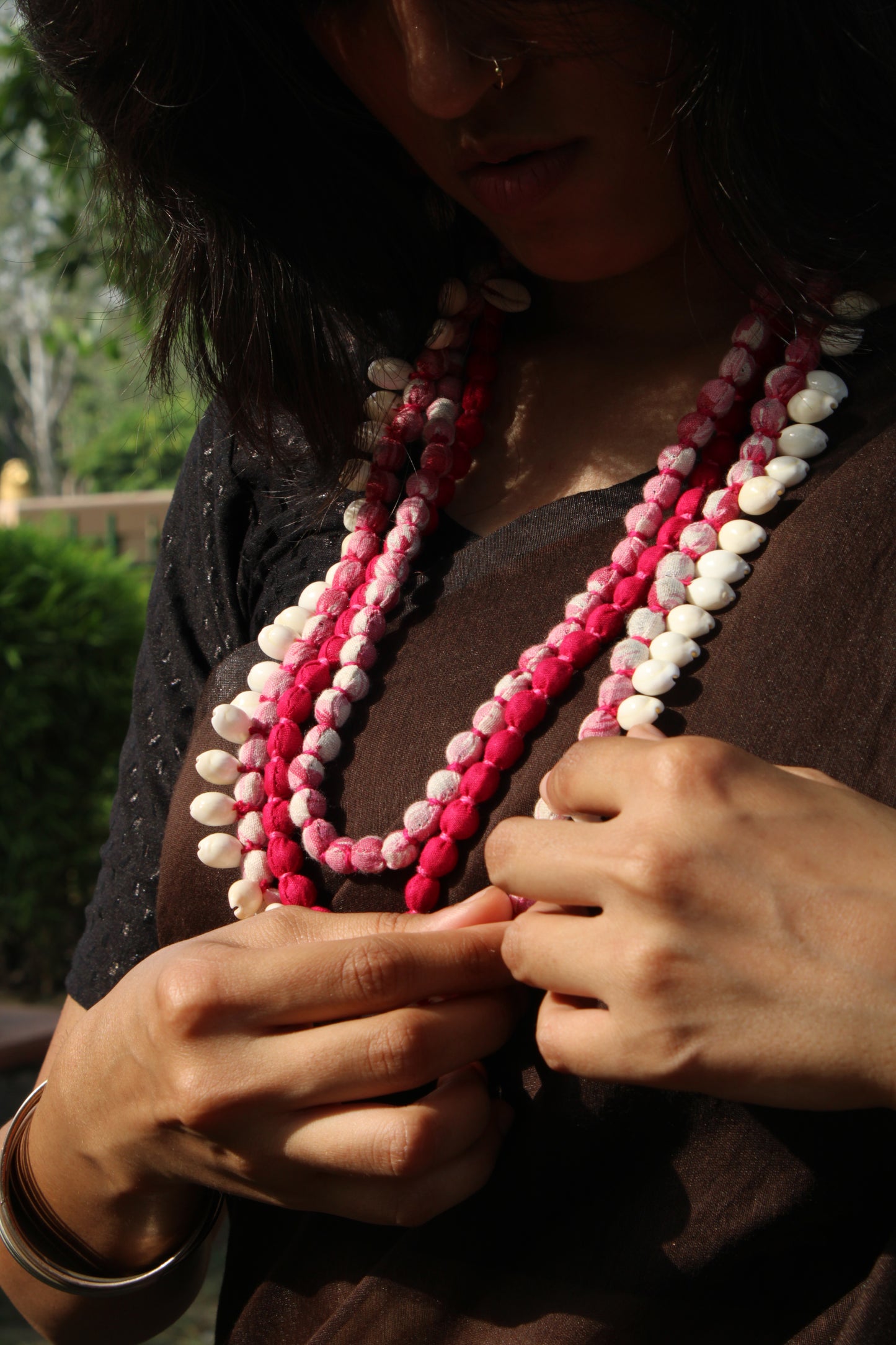 The Utsav Layered Shell Necklace Pink
