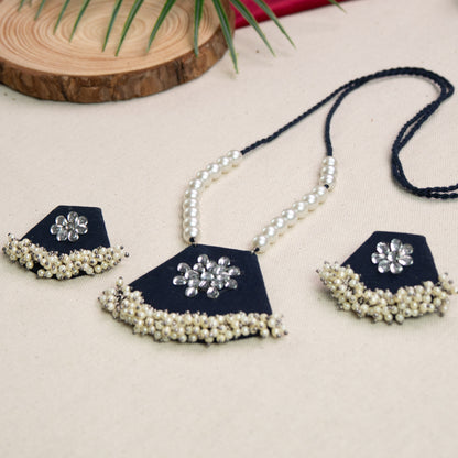 Jhilmil Fabric Necklace Earrings Jewellery Set for Women (Blue)