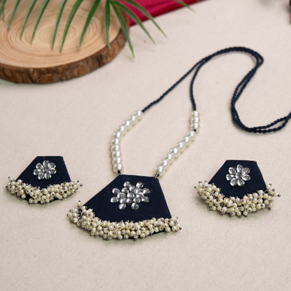 Jhilmil Fabric Necklace Earrings Jewellery Set for Women (Blue)