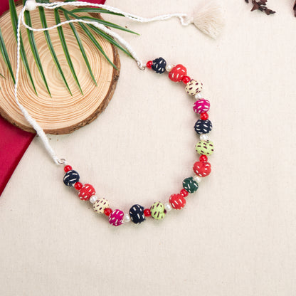 Gulbandh Handcrafted Fabric Thread Bead Necklace – Multicolor Tribal Charm