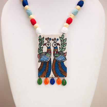 Madhubani Hand-Painted Peacock Necklace Set with Earrings