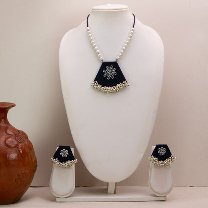 Jhilmil Fabric Necklace Earrings Jewellery Set for Women (Blue)