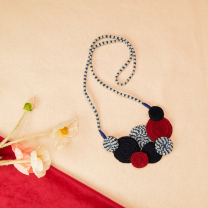 Fabric Spiral Necklace Earrings Jewellery Set for Women (Blue & Red)