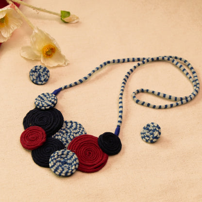 Fabric Spiral Necklace Earrings Jewellery Set for Women (Blue & Red)