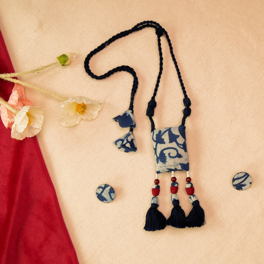 Fabric Necklace Earrings Jewellery Set for Women (blue)