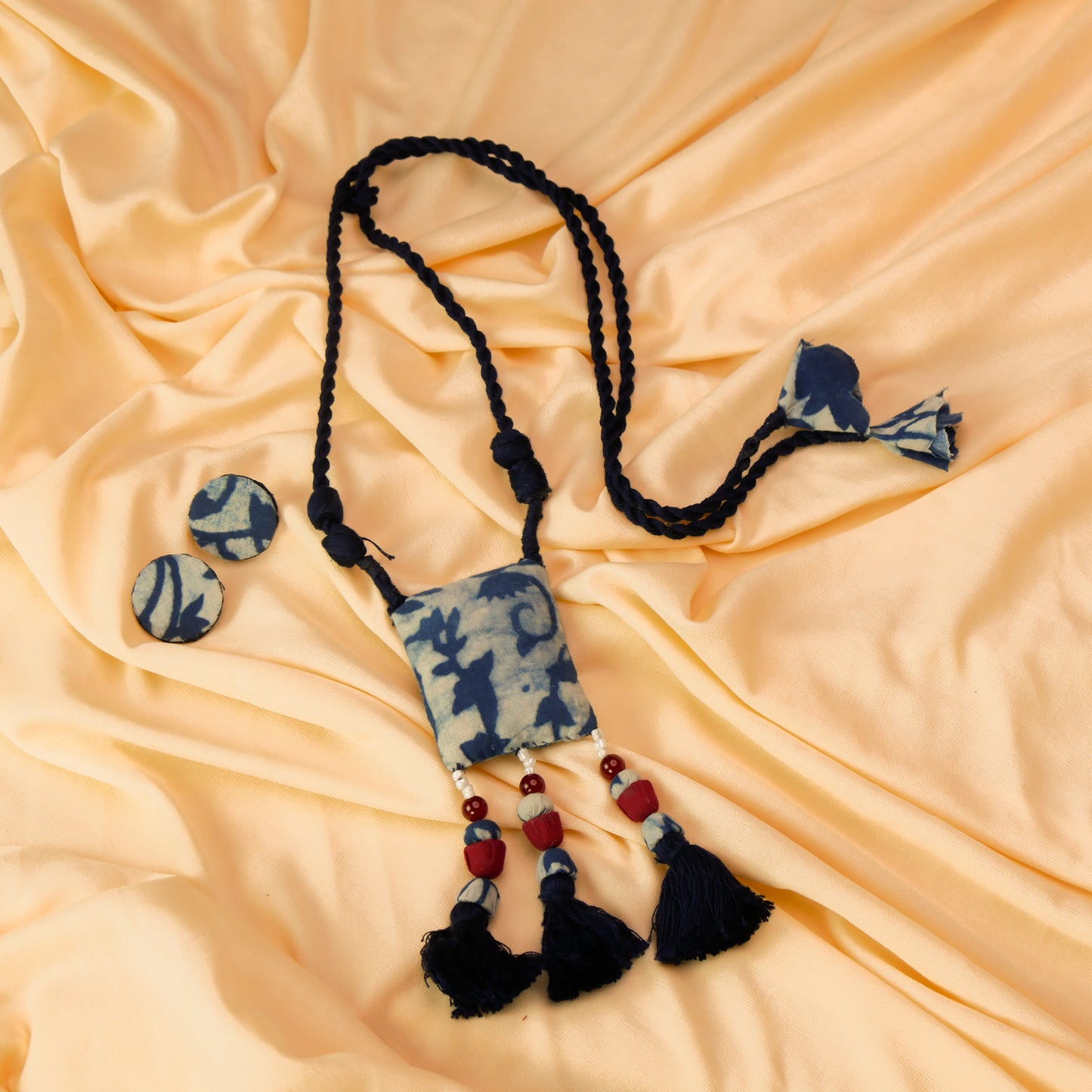 Fabric Necklace Earrings Jewellery Set for Women (blue)