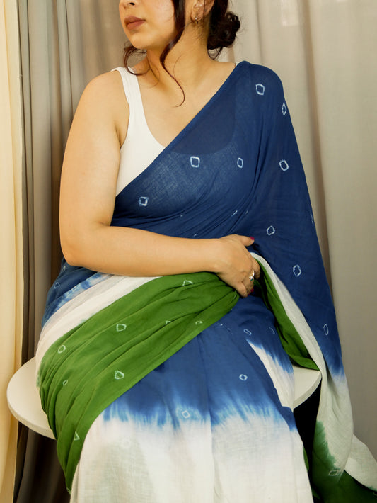 DyeloveBlue Pure Tie-And-Dye Soft Cotton Saree